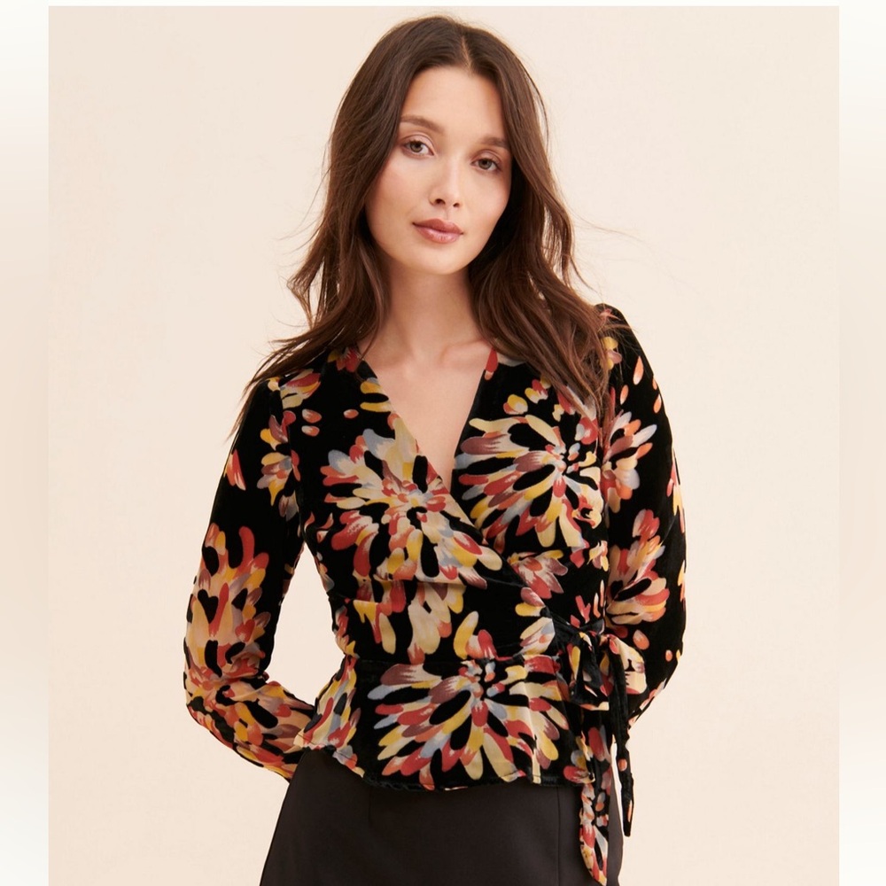 Adelyn Rae Black Floral Wrap Blouse